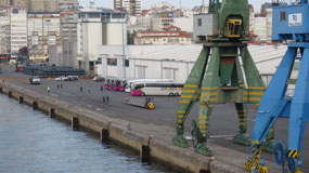 Buses at Port of La Coruna, Spain