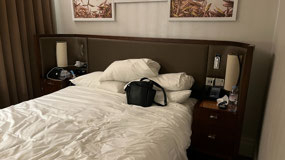 Small, but okay room with bed in the center