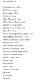 Current bucket list status