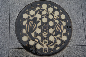 Gifu city manhole covers. Cormorant fishing