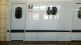 Hikari pulling away from Hiroshima Station