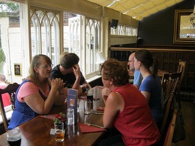Margaret and Chris chatting over lunch