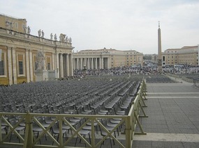 Seating being setup outside the Basilica