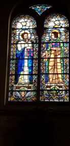 The stained glass in the church