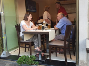 Stopping for dinner near the Basilica