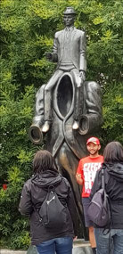 A Kaftka sculpture seen on the walking tour
