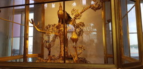 The gold peacock clock.