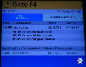 Her kan se skiltet fra Amsterdam lufthavn.