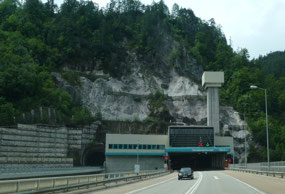 Karawanken tunnel with the border inside