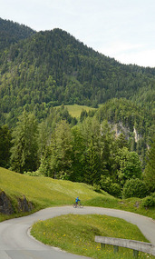 Dwarfed by the mountains