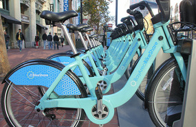 Rental bikes outside Powell St station.