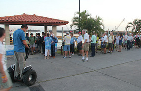 Part of Pacific Queen 250 passengers checking in