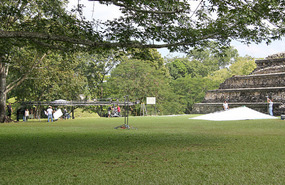 Film crew setting up in front of The Palace
