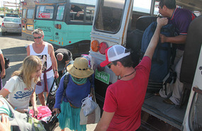 Bags in the back of the ex American school bus
