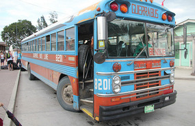 Our chicken bus from Belize City
