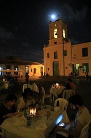 Under a full moon & church tower
