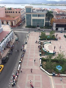 Midday and the square below is nearly empty (hot)