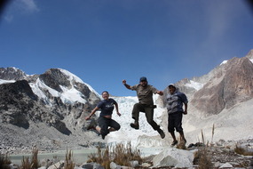 Jumping at Laguna Glacial with Rolando