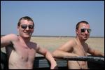 Ben, Chris and a giraffe in Etosha