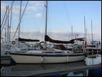 Tiercel showing new solar panels and bimini