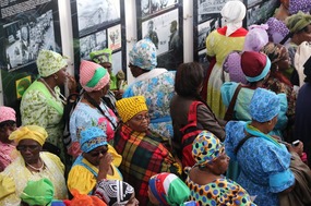 The colourful ladies awaiting Ferry to Robben Is. 