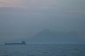 The ghostly outline of the rock of Gibraltar