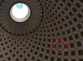 The spot where the bomb crashed through