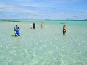 Upolu Cay, shallow water far from mainland
