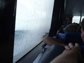 tour boat on way back - check out the spray