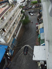 Flooded street outside hotel