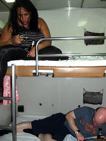 Jo and Marcus on night bunks on train
