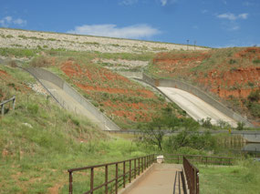 Spillways on the down-river side of the dam