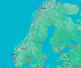 Location of Bergen, Norway