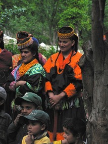 Beautifully Dressed Kalasha Women, Bomburet