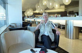 Me Toasting Our Coming Flight to Shanghai
