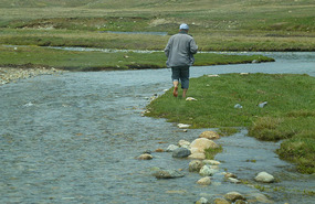 Sadruddin Tests the Water at our "Road" Crossing