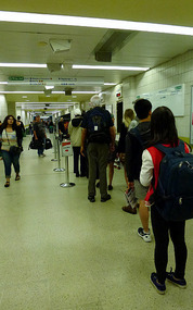 TrainQueues as Ususal to the International Airport
