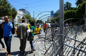Razor wire and Barricades in Tunis