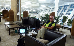 A Highly Relieved Alan in the Business Lounge
