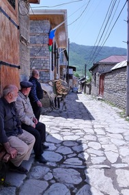 Elderly Men Chat in Ancient Lahij Village