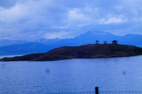 Sillhouettes of Pagodas on Sayram Lake