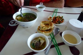 Soup, Fresh Bread and Pickles