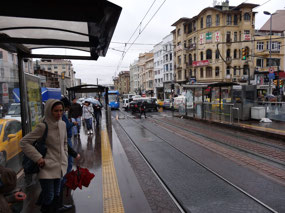 Waiting for a tram in Istanbul