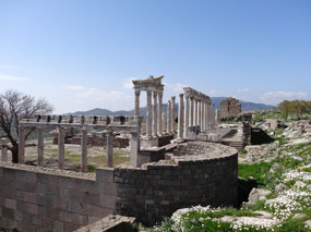 Looking east to the Temple of Trajan in Pergamum