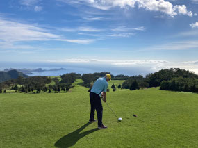 The first tee, Ponta de Sao Lourenco in distance