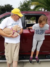 Hannah, Roxie and Grandpa ready to go.