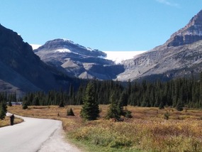 Driving towards the Icefield Parkway from Banff