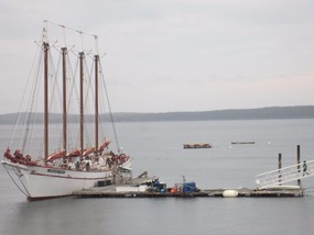 Sailing ship tied up at Bar Harbor's marina