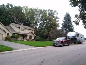 Parked in front of the Tetrault's house.