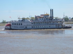 Passing river cruise boat